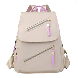 School Bags Backpacks For Women Solid Color Nylon Fabric Shoulder Bag Large Capacity Zipper Dual Use Backpack 18x14x8