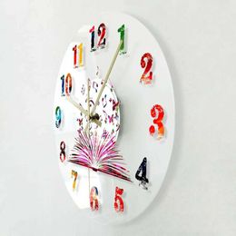 Wall Clocks Colourful Book with Butterflies Watercolour Numbers Printed Wall Clock Design For Writing And Creation Writers Wall Clock