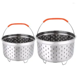 Double Boilers Stainless Steel Rice Cooker Steaming Basket Instant With Silicone Covered Handle Grid Fruit Drain