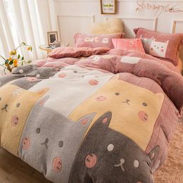 Bedding Sets Winter Coral Fleece Bed 4-piece Set Double Faced Warm Thickened Milk Quilt Cover Sheet Household