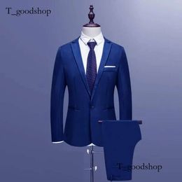 Men's Slim Button Suit Pure Color Dress Blazer Host Show Jacket Coat & Pant 746