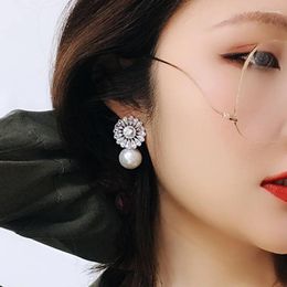 Dangle Earrings Romantic Pearl Female Women Earring Korean Stylish 925 Silver Needle Top Quality Crystal Zircon Jewellery For Wedding