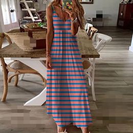 Casual Dresses For Women Summer Plus Size Women'S Dress Striped Print Slim Fit Long Vestidos Elegantes Feminino