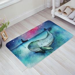 Carpets Watercolor Whale Bedroom Floor Mat Home Entrance Doormat Kitchen Bathroom Door Decoration Carpet Living Room Anti-Slip Foot Rug