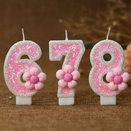 5Pcs Candles Pink Bow Childrens Birthday Candles 0-9 Number Flower Birthday Candles for Girls 1 Year Cake Topper Decoration