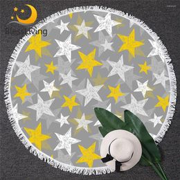 Towel BlessLiving Stars Round Beach Yellow White Grey Circle Yoga Mat Graffiti Bath Toalla Stylish Modern Blanket 150cm