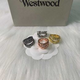 Brand Westwoods Double layered Diamond Belt Head Ring Saturn Light Luxury Fashion Printed for Women Nail