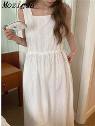 Casual Dresses Summer Square Collar Embroider White Dress Women Elegant Party Solid Drawstring Female Sundress Fashion Chic Midi