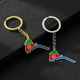 Keychains Lanyards African State of Eritrea Map Flag Key Chain Stainless Steel Men Women Maps Keyring Jewelry Gift Y240510