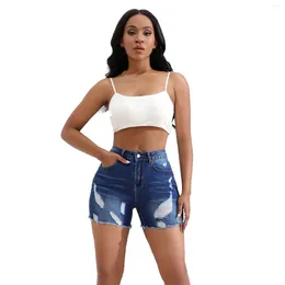 Women's Shorts Ladies' Casual Denim High Waisted Skinny Ripped Solid Color Hem Jean Cut Off Youthful Slim Pants For Women