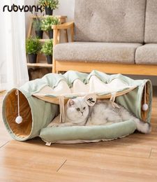 Funny Cat Tunnel bed Collapsible Crinkle Pet tent Kitten Puppy Ferrets Rabbit interactive Toys 2 holes Tunnel Pet cat nest T2002291600172