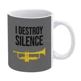 Mugs Trumpet-I Destroy Silence-Funny Trumpet Gift Marching Band Concert White Mug 11 Oz Funny Ceramic Coffee/Tea/Cocoa U