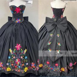 2023 Mütevazı Meksikalı İşlemeli Gece Elbiseleri Resmi Özel Durumlar Sevgilim Saten Korse Arka Yay Quinceanera Elbise Tatlı 16 Gir 260B
