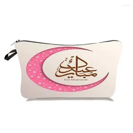 Storage Bags Islamic Moon And Star Print Toiletry Bag Women's Cosmetic Organizer Happy Eid Gifts Wishes For Good Friends Makeup