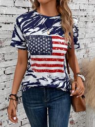 Women's T Shirts Retro National Flag Printed Short Sleeved Street Clothing Summer T-shirt Women Casual O-neck Y2k Womens