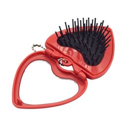 Mini Pocket Mirror Folding Comb Girl Women Portable Heart Pocket Small Travel Massage Hair Brush with Mirror Styling Accessories