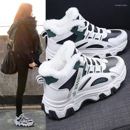 Casual Shoes Ittle White Female 2024 Black Joker Leather Panel With Velvet Flat-bottomed High-top Sneakers In Autumn