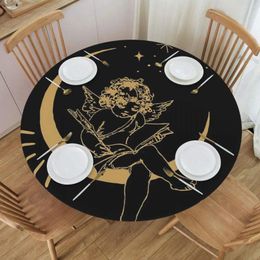 Table Cloth Musing By Moonlight Angel In Moon Round Polyester Fiber Decor For