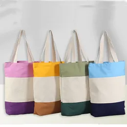 Storage Bags Multifunctional Teenager Girls Casual School Striped Canvas Book Bag Shoulder Tri-Color Blank Shopping Tote