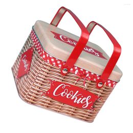 Storage Bottles Biscuit Box Cake Containers Metal Candy Cookie Tin Handheld Iron Rectangle Handle Jar