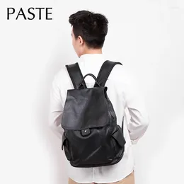 Backpack Classic Preppy Style College School Laptop Bag Natural Cow Leather Male Notebook Black Large Travel Backbag