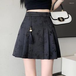 Skirts Women Clothing Vintage Chinese Style Jacquard Horse Face Short Skirt 2024 High Waist Thin Pleated A-line Faldas
