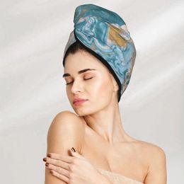 Towel Gold Blue Marble Texture Hair Bath Head Turban Wrap Quick Dry For Drying Women Girls Bathroom