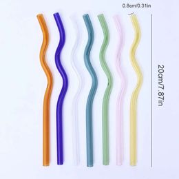 Eco Drinking Glass Reusable High Borosilicate Temperature Resistance Clear Colored Bent Wavy Milk Tail Straws Fy5320