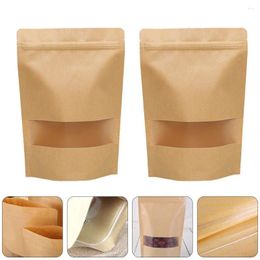 Take Out Containers 50 Pcs Nut Window Kraft Paper Bag Clear Gift Bags Stand Up Zipper Pouch Reusable Food