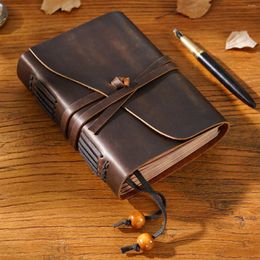 Genuine Leather Spiral Bundled Notebook Diary Vintage Cowhide Notepad Replaceable Student Stationery Journal Sketching Book