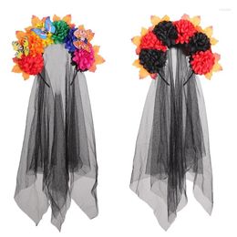 Headpieces Punk Multi Colour Flower Shape Hair Hoop Headband With Lace Veil Decor Stage Wedding Party Women Styling For Head Wear