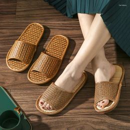 Slippers Comemore 2024 Summer Rattan Flat Fashion Women Home House Slides Men Bamboo Sandals Ladies Women's Slip-on Casual Shoes