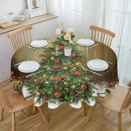 Table Cloth Christmas Tree Wood Snowflake Gift Round Tablecloth Waterproof Wedding Party Cover Dining