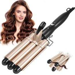 Curling Iron Wand With Lcd Temperature Display 1 Inch Ceramic Tourmaline Triple Barrels Coating Hair Curler y240428