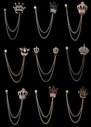 Pins Brooches Fashion Crown Rhinestones Brooch Crystal Tassel Chain Collar Suit Shirt Lapel Pin Luxulry Wedding Jewellery Accessori5653332
