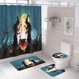 Shower Curtains High-quality Curtain El Bathroom Accessories Spooky Halloween Castle Set Waterproof Non-slip Rugs