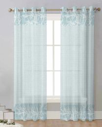 Curtain Leaf Blue Abstract Sheer Curtains For Living Room Window Transparent Voile Tulle Cortinas Drapes Home Decor