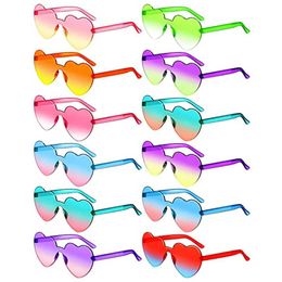 Sunglasses Womens heart-shaped sunglasses transparent Colour frameless sunglasses loose and interesting trend glasses mens and womens party supplies d240513