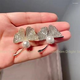 Brooches Elegant Qualities Ginkgo Leaf Pearl Brooch Lady Inlaid Zircon Blazer Corsage Jewellery Party Daily Accessories Exquisite Gifts