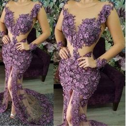 Evening Dresses Plus Size Illusion Long Sleeves Elegant Dubai Arabic Sequins Prom Gowns Party Dress 240A
