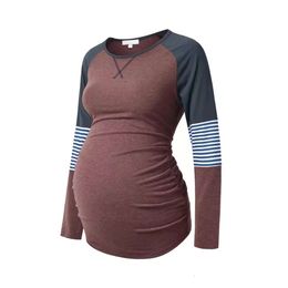 2023 Autumn Round Neck Long sleeved Patched Loose pleated Pregnant Women's T-shirt