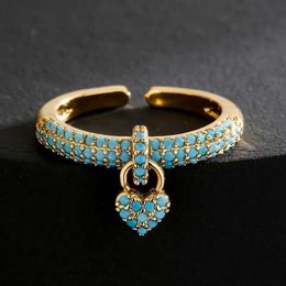 Wedding Rings NEWBUY Fashion Colourful Cubic Zirconia Paving Set Jewellery 2023 Gold Heart Charm Ring Q240511