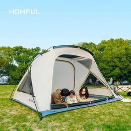 Tents and Shelters HOMFUL Hot selling Oxford Camping Double Aluminum Alloy Pole Waterproof Sunscreen Family TentQ240511