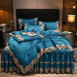 Bedding Sets Premium Egyptian Cotton Shabby Vintage Elegant Lace Set Zipper Duvet Cover Ruffle 160X200cm Bed Skirt Pillowcases