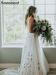 Print Flower Wedding Dress Sweetheart Bridal Gowns For Bride Robe De Mariee Beach Sweep Train For Women