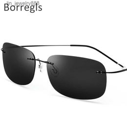 Borregls Rimless Polarised Sunglasses Men Ultralight Titanium Alloy Screwless Frameless Square Sun Glasses for Women 31023