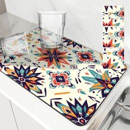 Table Mats Bohemian Style Coasters Kitchen Water Absorbing And Drying Coloured Geometric Silicone Tableware