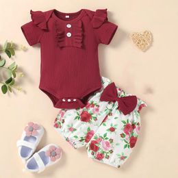 Clothing Sets Born Infants Baby Girls Toddlers Soild Ribbed Shorts Sleeves Tops 36 Month Boy Clothes Summer Fall For Teen