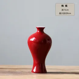 Vases Chinese Red Ceramic Vase Vintage Small Ornament Decoration Flower Plum