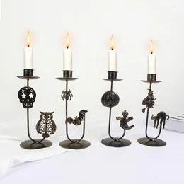 Candle Holders Halloween Vintage Holder Wrought Iron Retro Home Decoration Creative Witch Ghost Bat Candlelight Stand Nordic